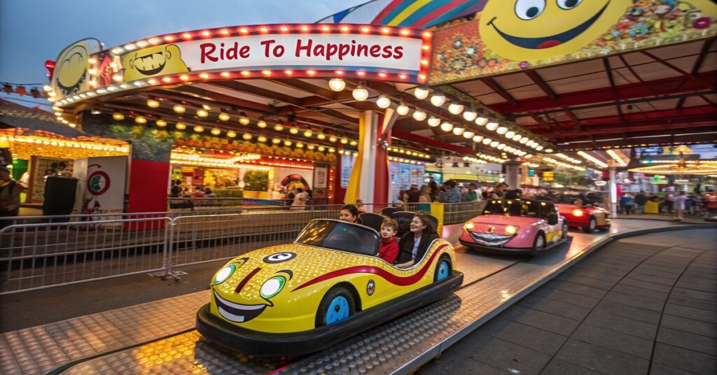 Ride to Happiness by Tomorrowland spinning coaster at Plopsaland, Belgium