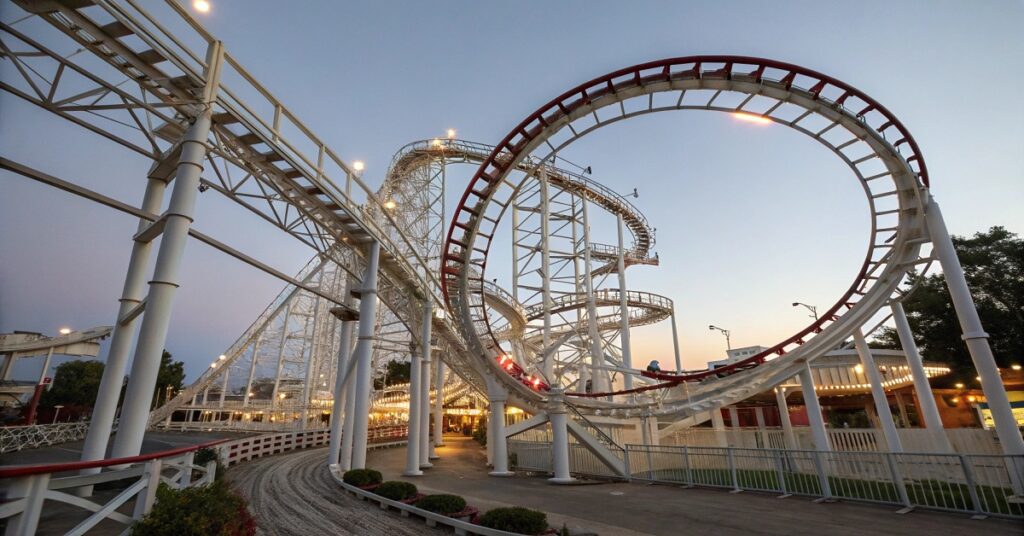 Helix roller coaster at Liseberg, Sweden, with its complex track elements